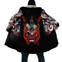 Drop shipping zima mężczyzna płaszcz samuraj Oni maska tatuaż drukowanie 3D polar płaszcz z kapturem Unisex dorywczo gruba ciepła peleryna PF31 4